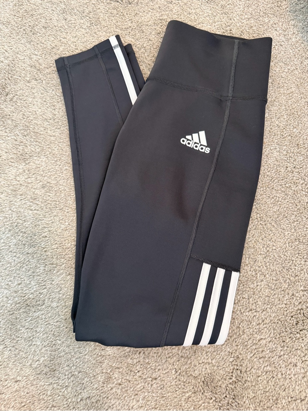 Adidas Aeroready Black Leggings with White Three-Stripes Size Small